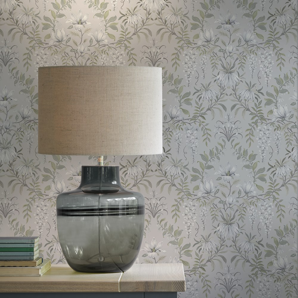 Parterre Floral Wallpaper 113406 by Laura Ashley in Sage Green